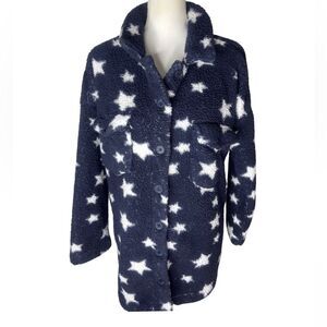 Dictionary Star Printed Sherpa Button Up Jacket